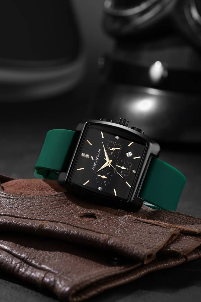 Daniel Hechter Paris Alma Collection Watch For Men Premium Chronograph Watch Black Square Dial Silicone Strap, Mu : DHM1016-03