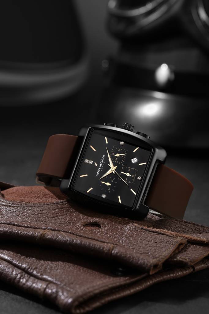 Daniel Hechter Paris Alma Collection Watch For Men Premium Chronograph Watch Black Square Dial Silicone Strap, Mu : DHM1016-02