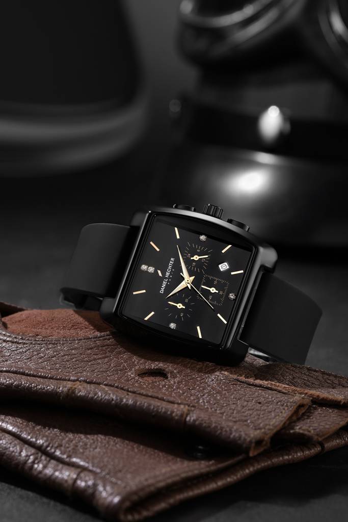 Daniel Hechter Paris Alma Collection Watch For Men Premium Chronograph Watch Black Square Dial Silicone Strap, Mu : DHM1016-01