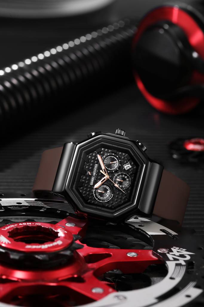 Daniel Hechter Paris Daumesnil Collection Analog Watch For Men Hexagonal Chronograph Watch Black Textured Dial, M : DHM1018-02