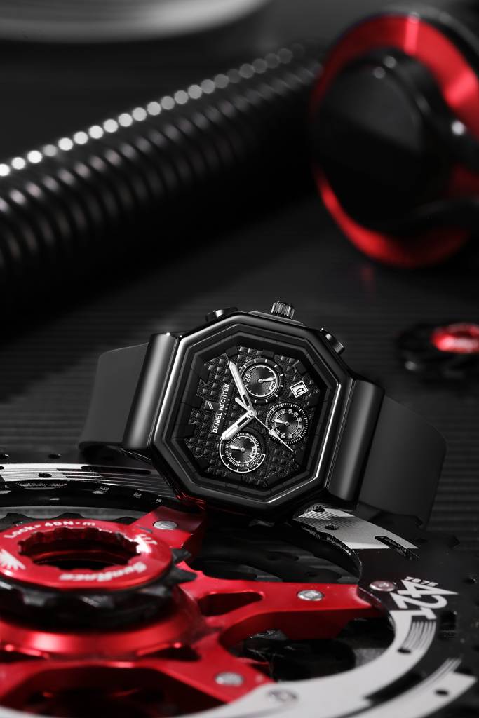 Daniel Hechter Paris Daumesnil Collection Analog Watch For Men Hexagonal Chronograph Watch Black Textured Dial, M : DHM1018-01