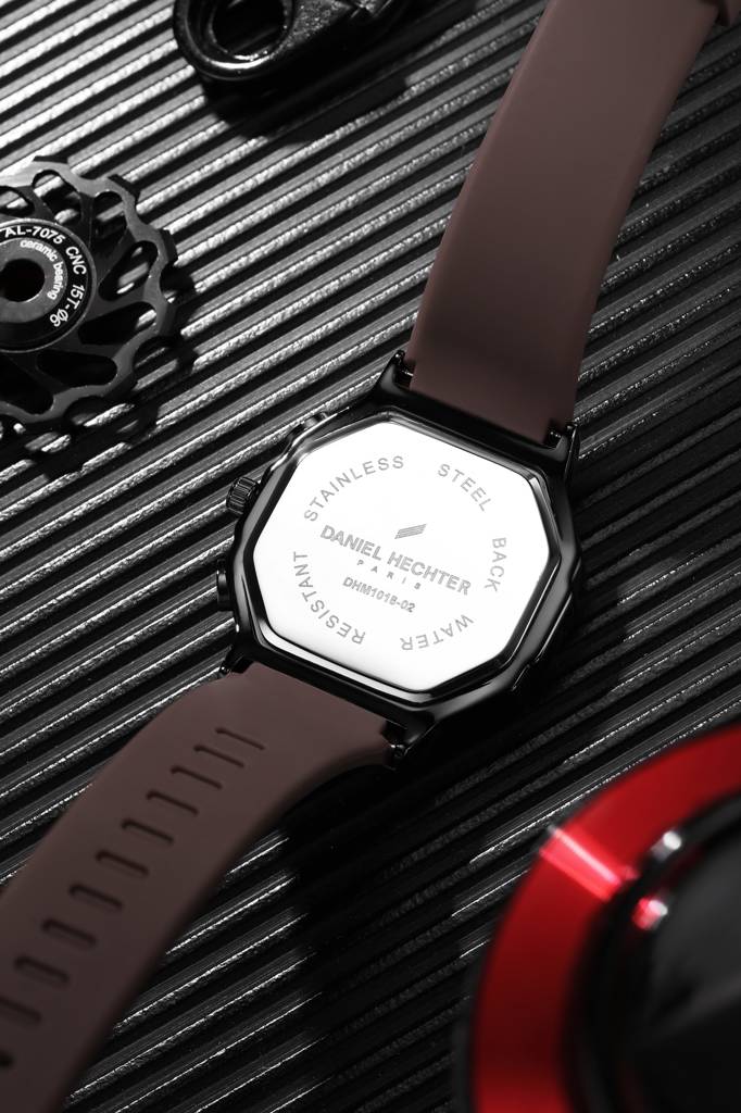 Daniel Hechter Paris Daumesnil Collection Analog Watch For Men Hexagonal Chronograph Watch Black Textured Dial, M : DHM1018-02