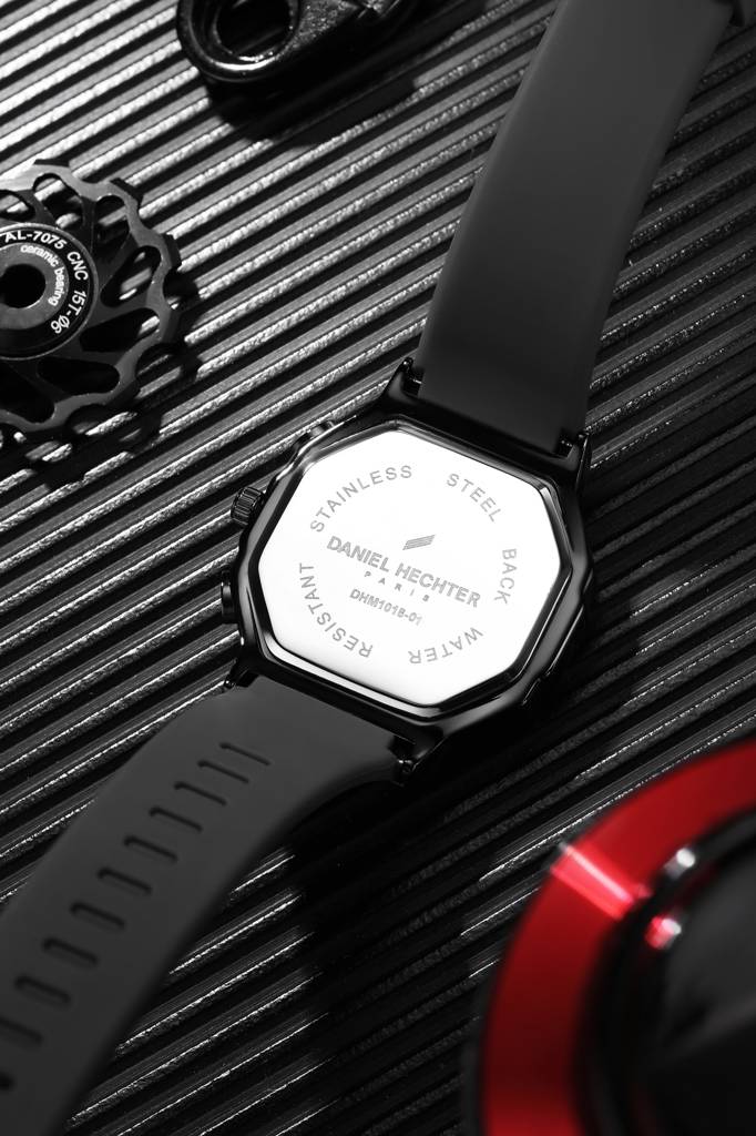 Daniel Hechter Paris Daumesnil Collection Analog Watch For Men Hexagonal Chronograph Watch Black Textured Dial, M : DHM1018-01