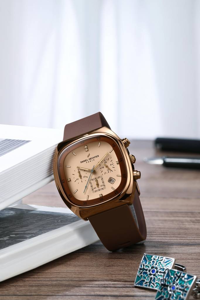 Daniel Hechter Paris Bercy Collection Modern Multi Functional Watch For Men With Square Dial And Silicon Band-Dhm : DHM1001-06