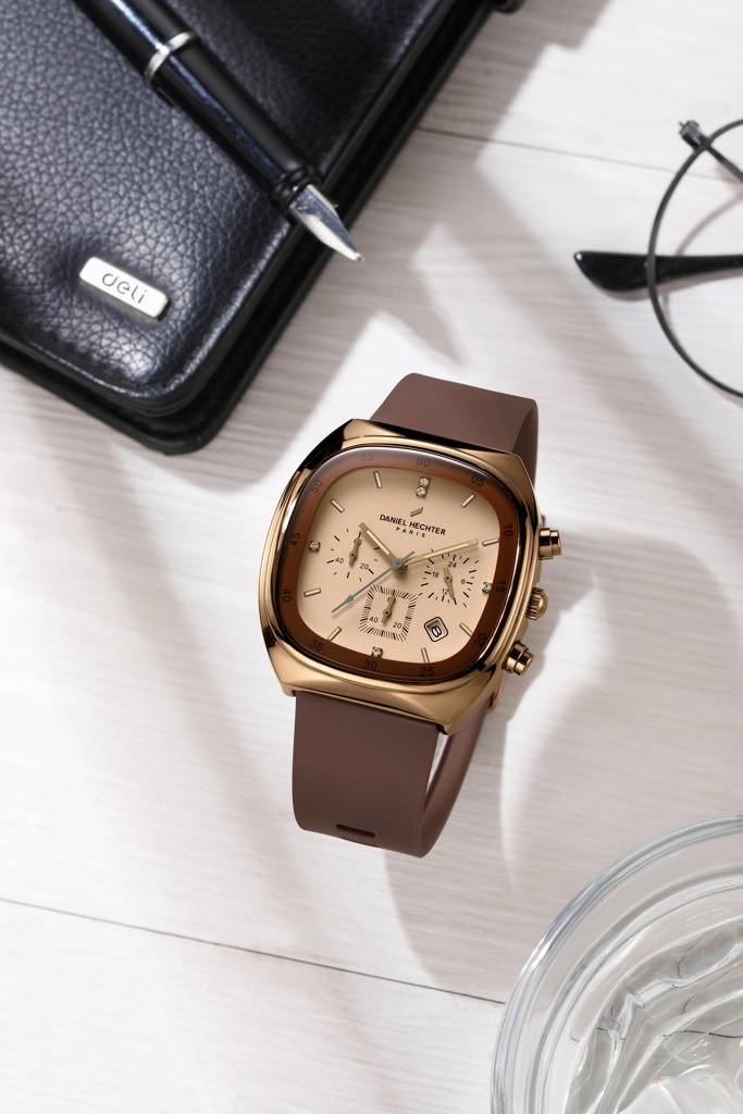 Daniel Hechter Paris Bercy Collection Modern Multi Functional Watch For Men With Square Dial And Silicon Band-Dhm : DHM1001-06