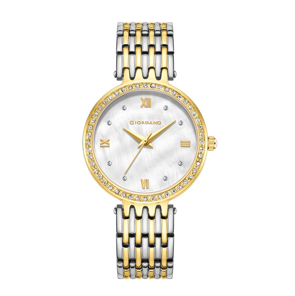 Giordano Analog Watch For Women With Stainless Steel Strap And Crystal Embellished Bezel, Roman Numerals - A2060 : A2060-55