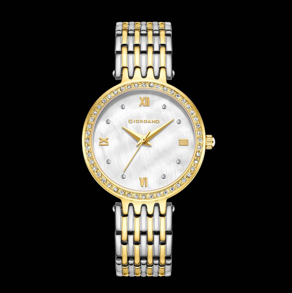Giordano Analog Watch For Women With Stainless Steel Strap And Crystal Embellished Bezel, Roman Numerals - A2060 : A2060-55