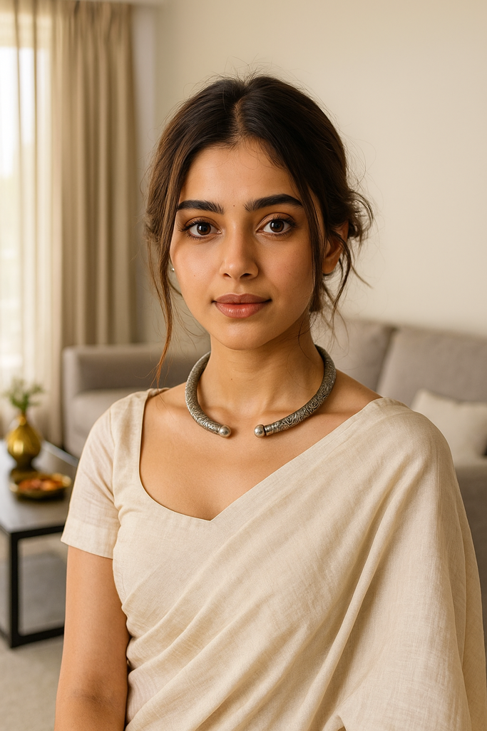 Oxidised Finish Metal Hasli Detailed With Engraved Flora And Fauna Motifs : ALT-JEW-sai-38