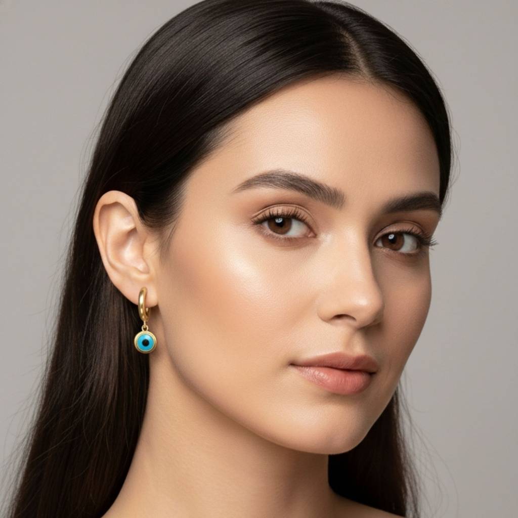 18K Gold Plated Evil Eye Drop Earrings : RJFSER45