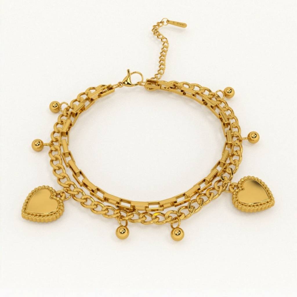 18K Gold Plated Chunky Heart Charm Bracelet : RJFSBR35
