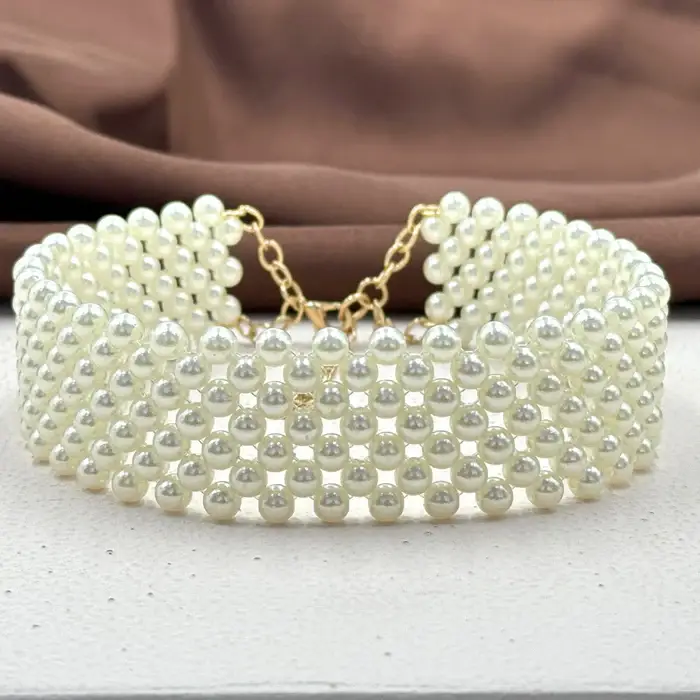 Tfc Pearl Mesh Gold Plated Choker Necklace : 20253