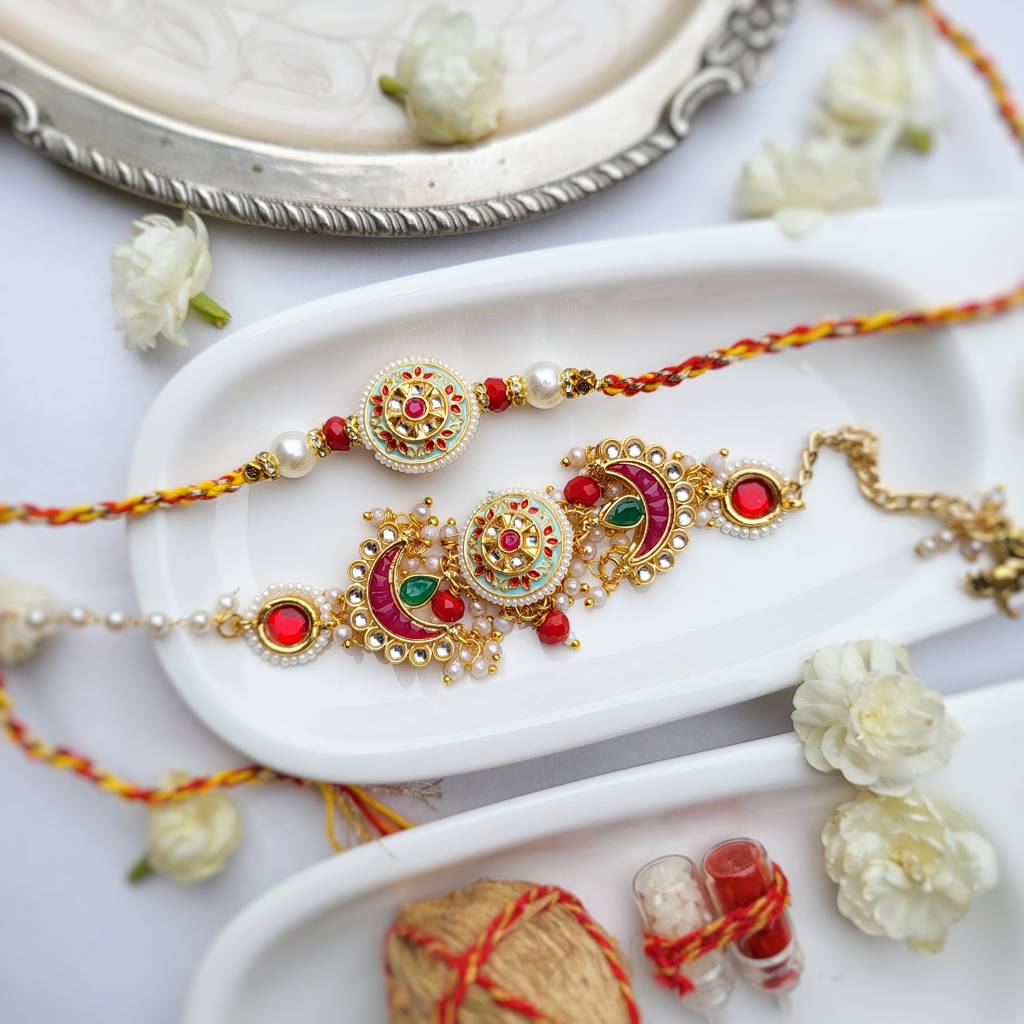 Classic Meenakari Bhai Rakhi With Rubi Meenakari Bhabhi Bracelet : PIABRK143
