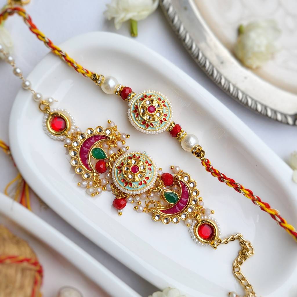 Classic Meenakari Bhai Rakhi With Rubi Meenakari Bhabhi Bracelet : PIABRK143