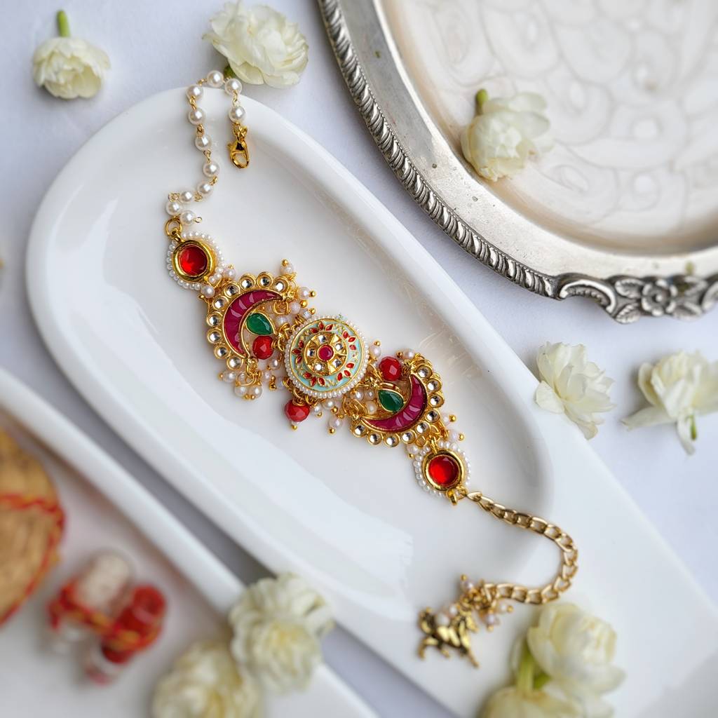 Classic Meenakari Bhai Rakhi With Rubi Meenakari Bhabhi Bracelet : PIABRK143