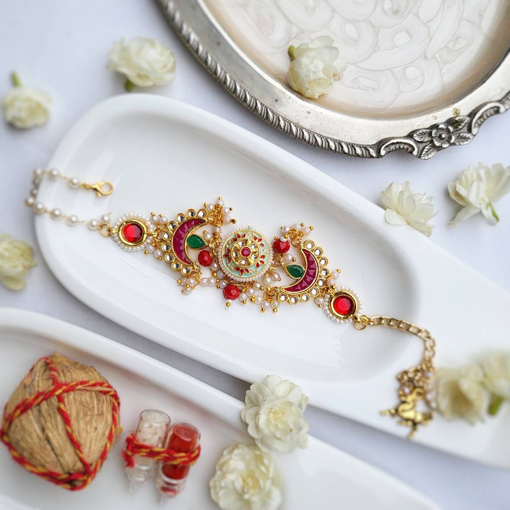 Classic Meenakari Bhai Rakhi With Rubi Meenakari Bhabhi Bracelet : PIABRK143