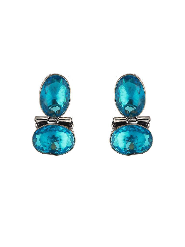 Oxidised Turquoise Blue Ad Stone Studded Minimal Earring : SJER2029