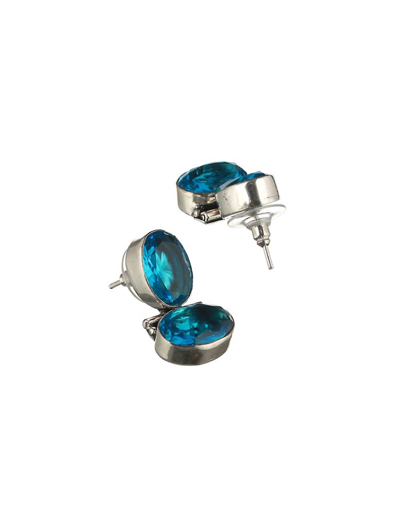 Oxidised Turquoise Blue Ad Stone Studded Minimal Earring : SJER2029