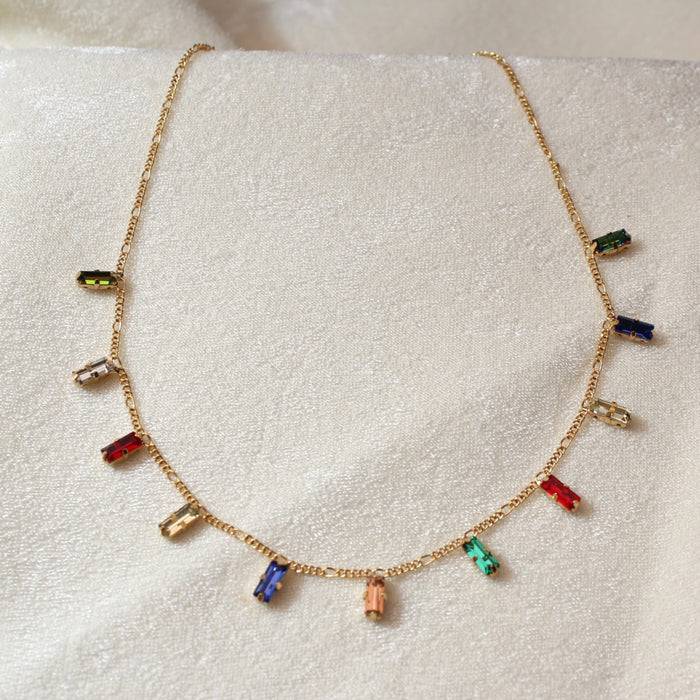 Tfc Multi-Color Slim Brick 24K Gold Plated Dainty Necklace : 20301
