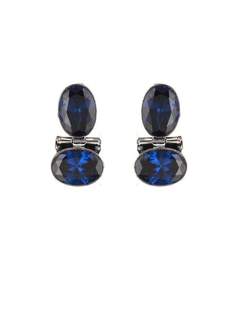 Oxidised Royal Blue Ad Studded Statement Earrings : SJER2030