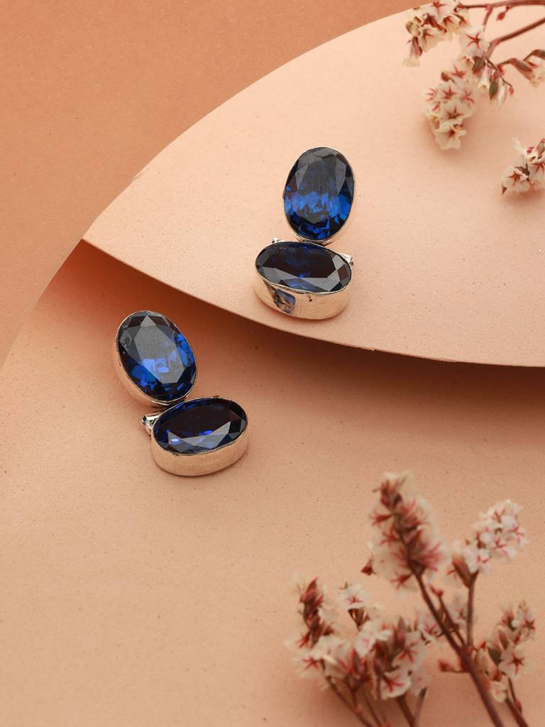 Oxidised Royal Blue Ad Studded Statement Earrings : SJER2030