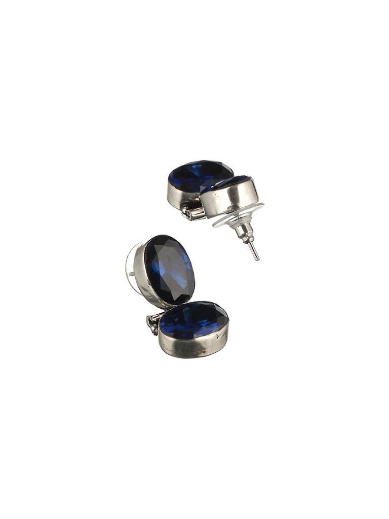 Oxidised Royal Blue Ad Studded Statement Earrings : SJER2030