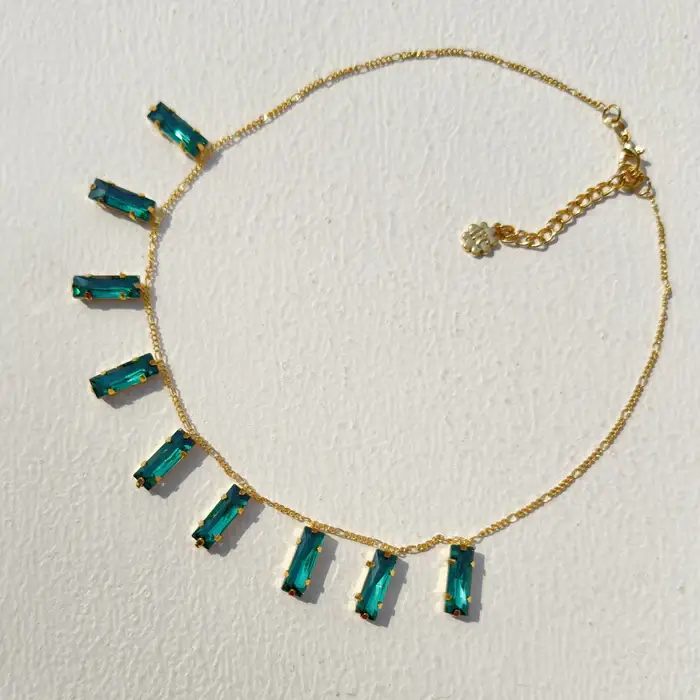 Tfc Emerald Slim Brick 24K Gold Plated Dainty Necklace : 20319