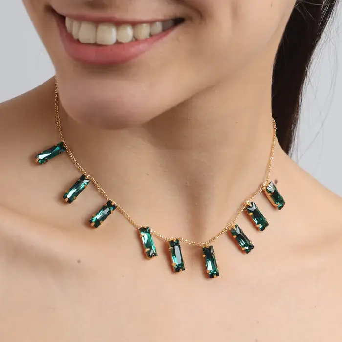 Tfc Emerald Slim Brick 24K Gold Plated Dainty Necklace : 20319