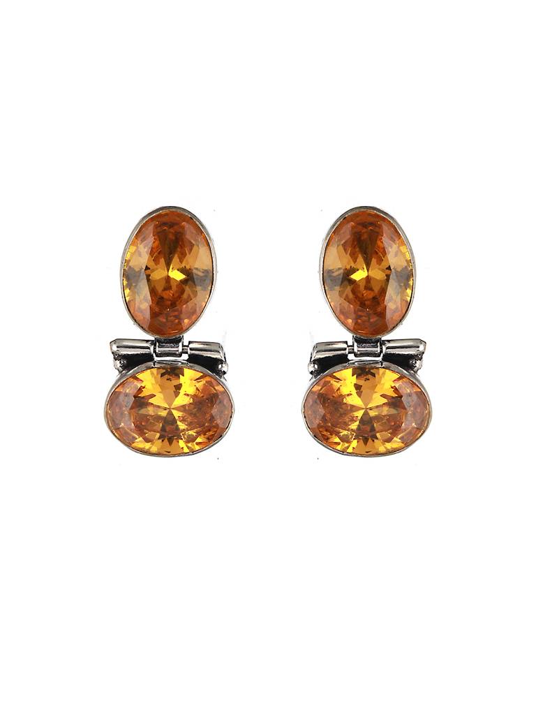 Oxidised Yellow Stone Studded Statement Earrings : SJER2033