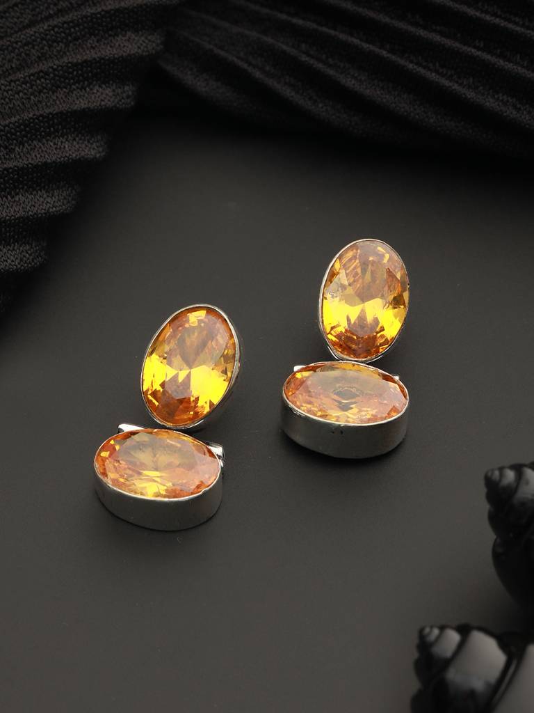 Oxidised Yellow Stone Studded Statement Earrings : SJER2033