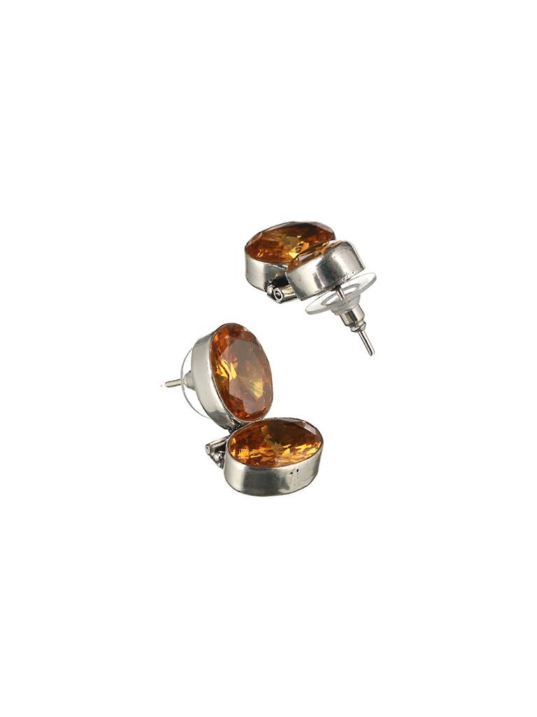 Oxidised Yellow Stone Studded Statement Earrings : SJER2033