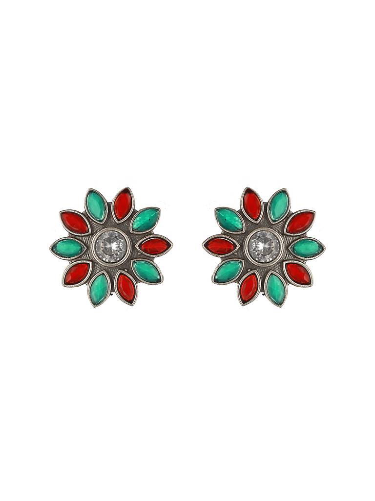 Oxidised Red & Green Stone Studded Pendant Jewellery  Set : SJNK2037