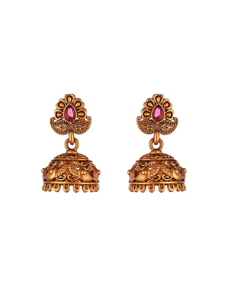 Gold Plated Green Stone Studded Peacock Temple Jewellery Set : SJNK2039
