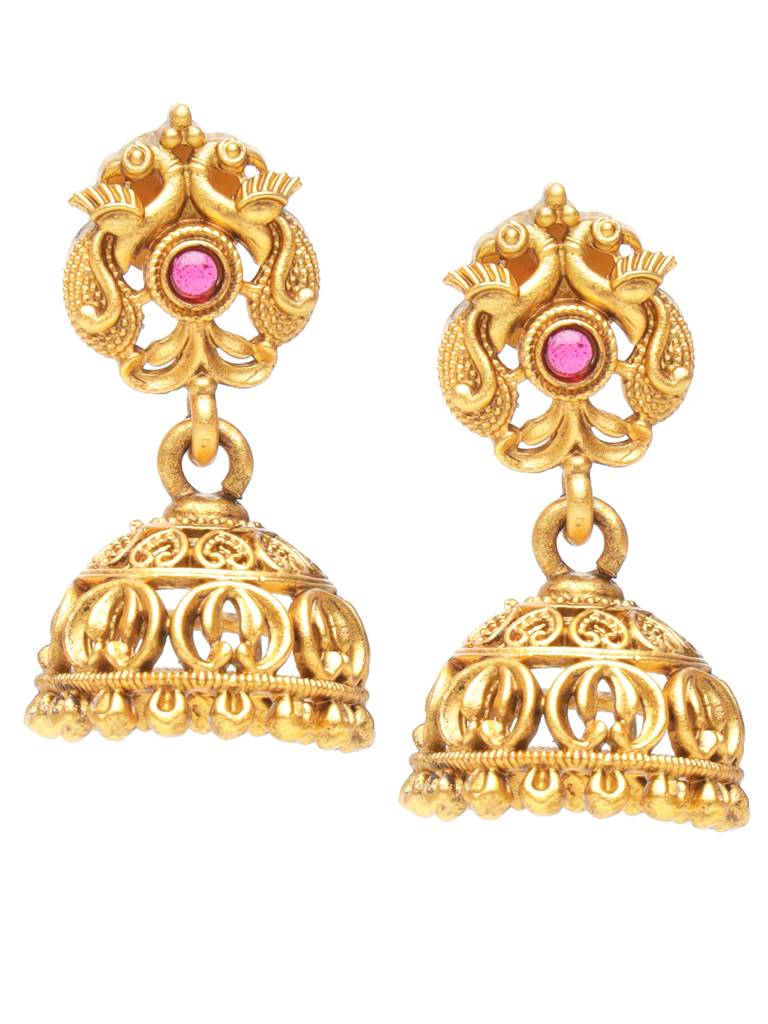 Gold-Plated Peacock Motif Temple Jewellery Set : SJNK2040