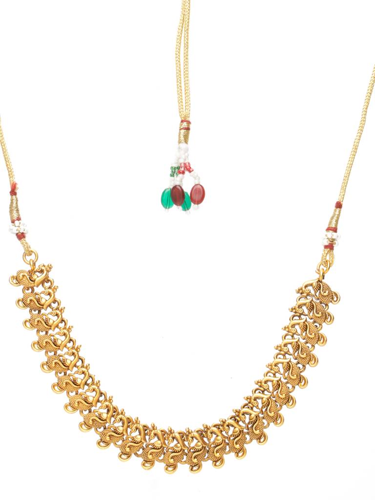 Gold-Plated Peacock Motif Temple Jewellery Set : SJNK2040