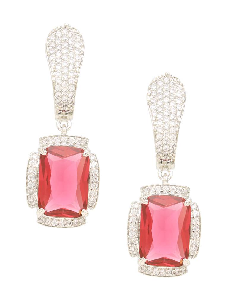 Silver-Plated Red Ad Studded Statement Hoop Earrings : SJER2049