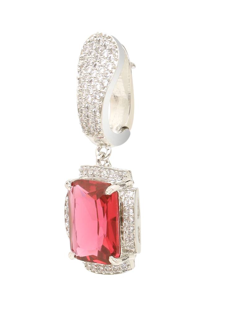 Silver-Plated Red Ad Studded Statement Hoop Earrings : SJER2049