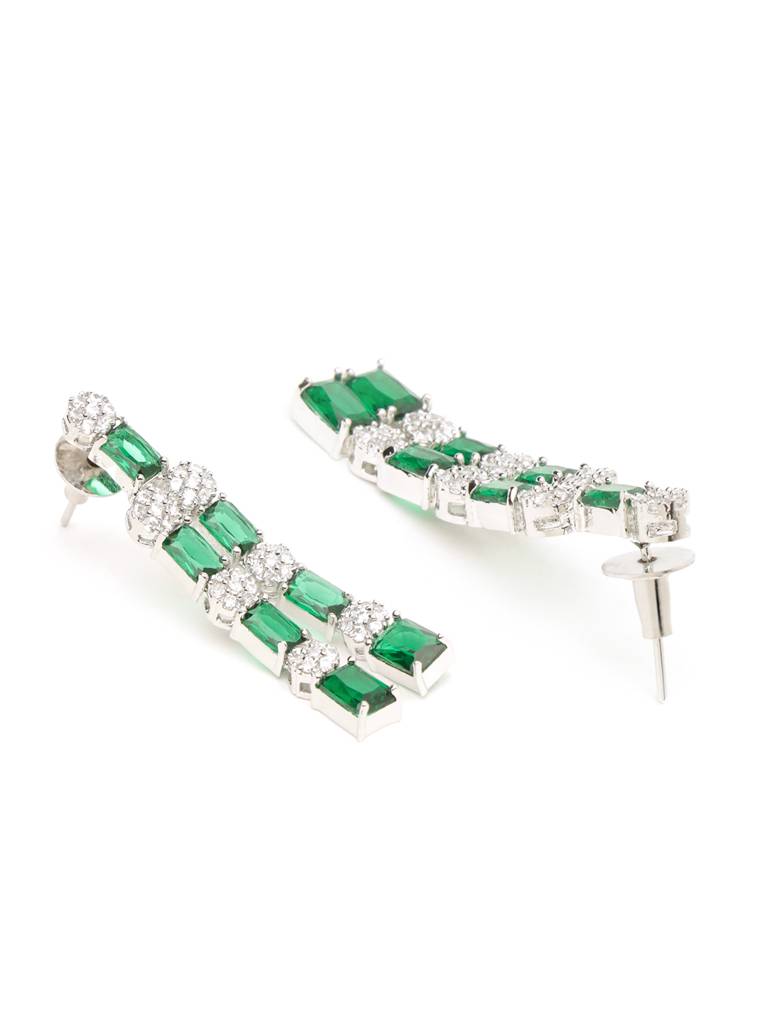 White Silver Plated Green Ad Double Layer  Statement  Jewellery Set : SJNK2051