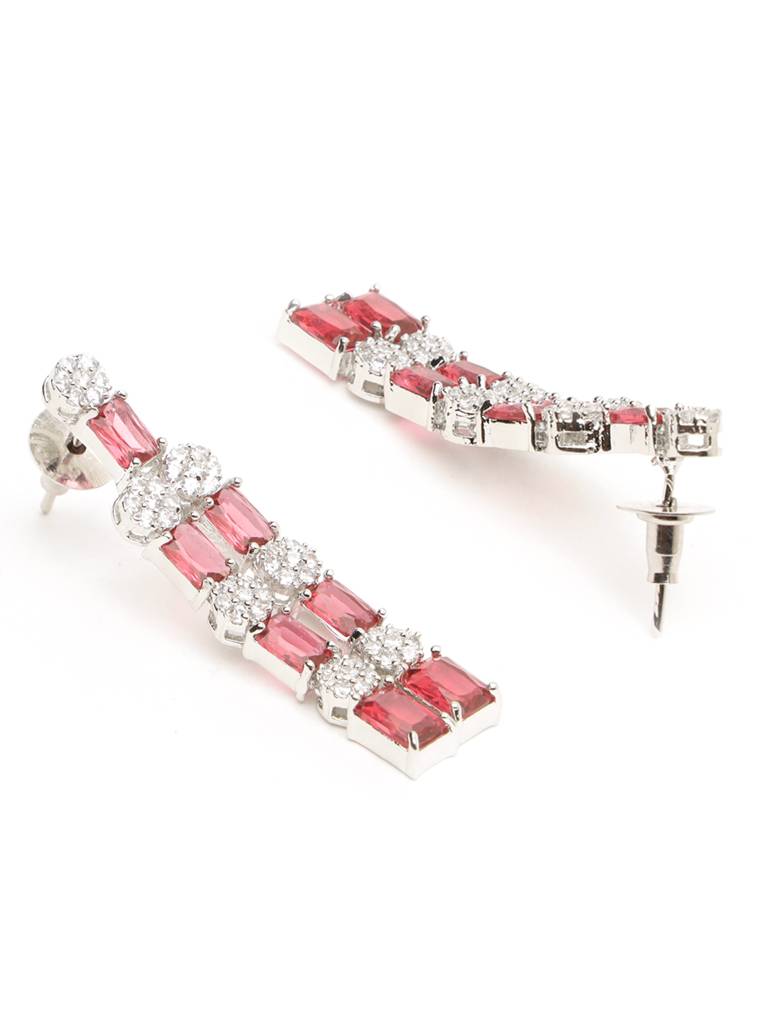 White Rhodium Plated Red Ad Studded Double Layered  Designer  Jewellery Set : SJNK2052