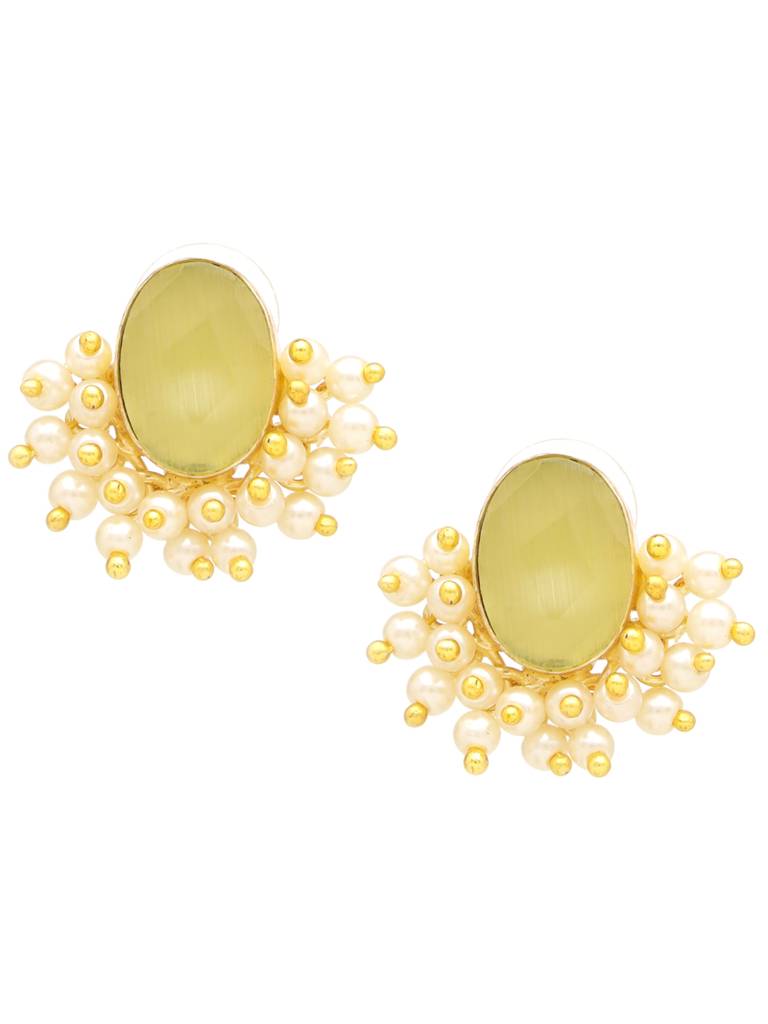 Gold Plated Green Stone & Pearl Beaded Earrings : SJER2054