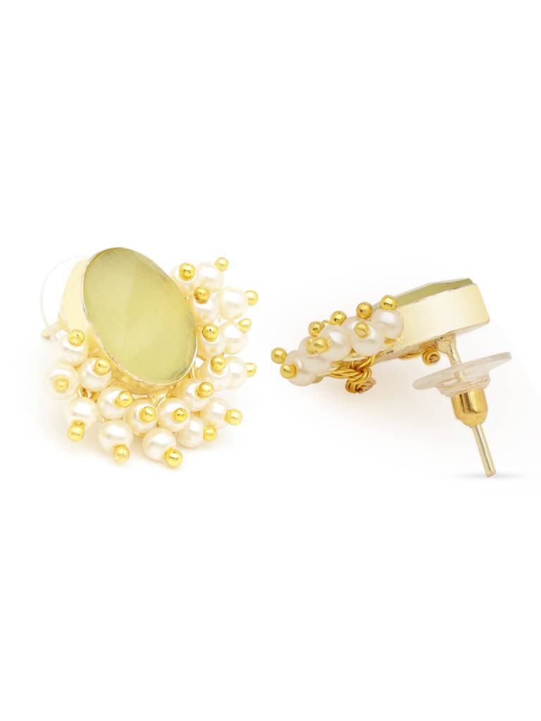 Gold Plated Green Stone & Pearl Beaded Earrings : SJER2054