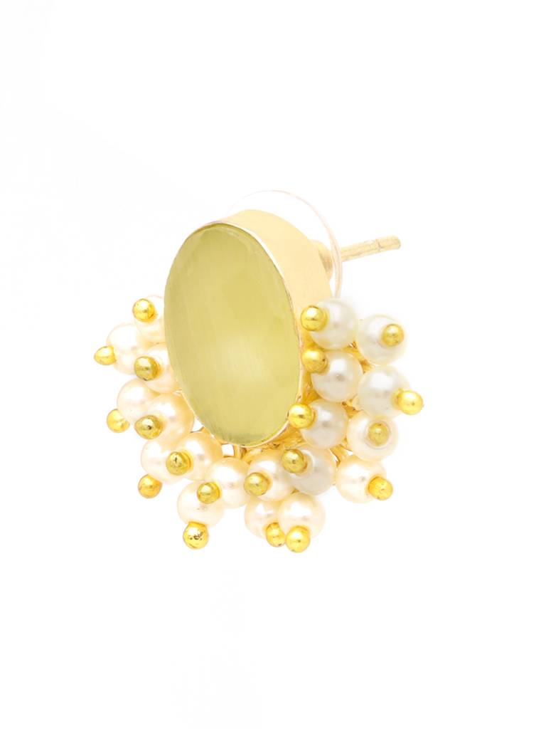 Gold Plated Green Stone & Pearl Beaded Earrings : SJER2054