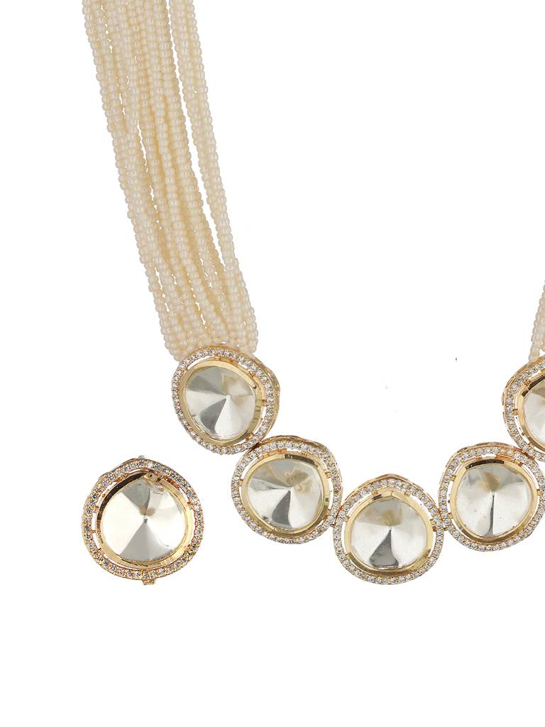 Victorian Dual Tone Uncut Polki Pearl Beaded Choker Jewellery Set : SJNK2055
