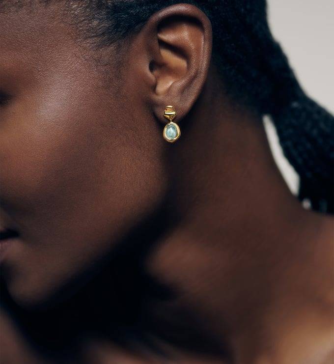 Odyssey Gemstone Small Drop Earrings : ER-ODD17-YG-AQB