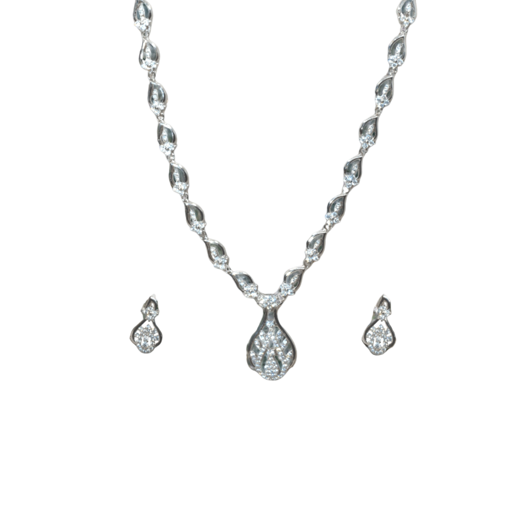 Leafy Elegance: 92.5 Silver Cz Necklace : 205