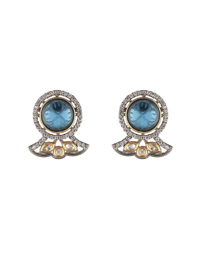 Gold-Plated Blue Uncut Polki Pearl Beaded Choker Jewellery Set : SJNK2060