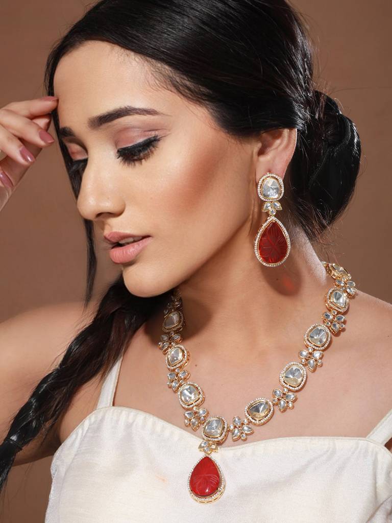 Victorian Ruby  Dual Tone Uncut Polki Kundan Jewellery  Set : SJNK2065