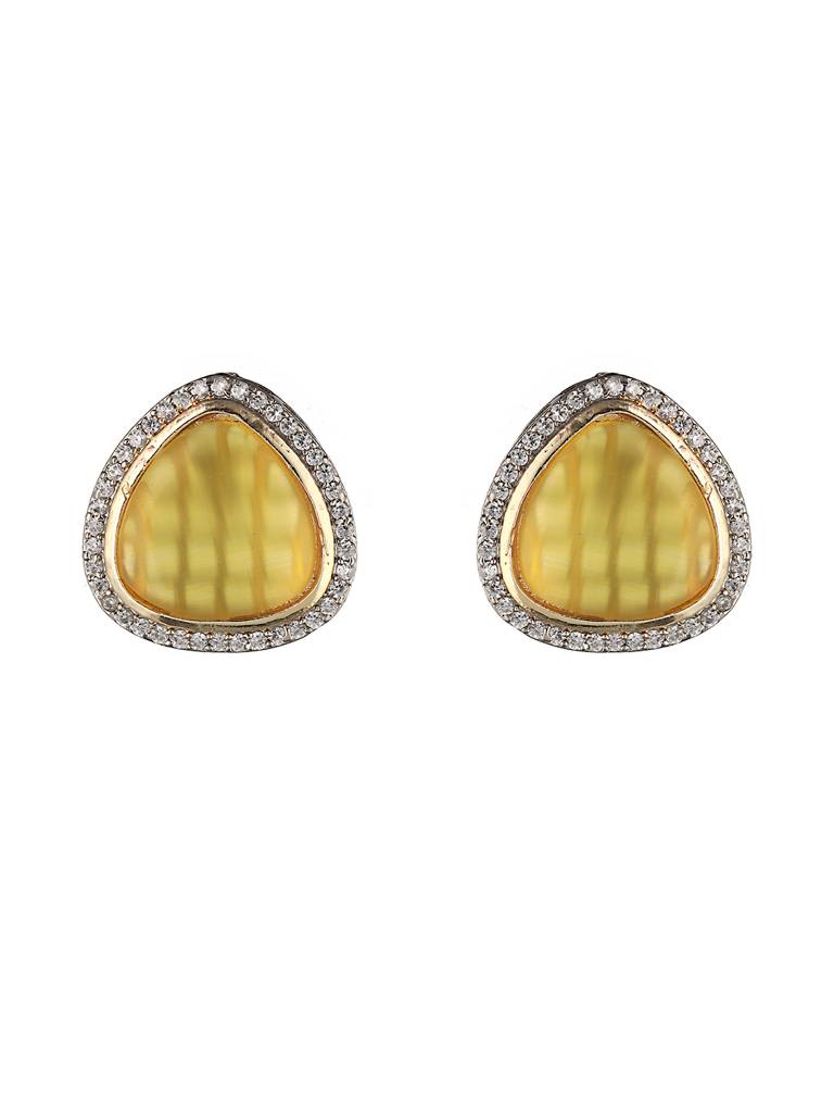 Oxidised Yellow Ad Studded Minimal Studs Earrings : SJER2070
