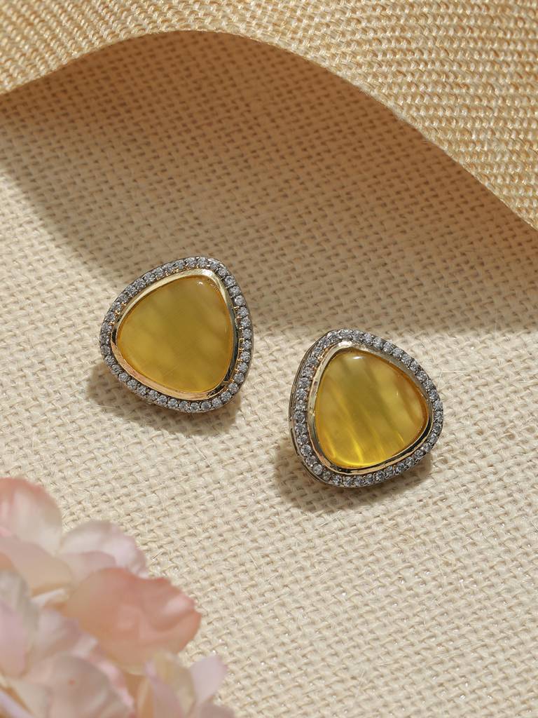Oxidised Yellow Ad Studded Minimal Studs Earrings : SJER2070