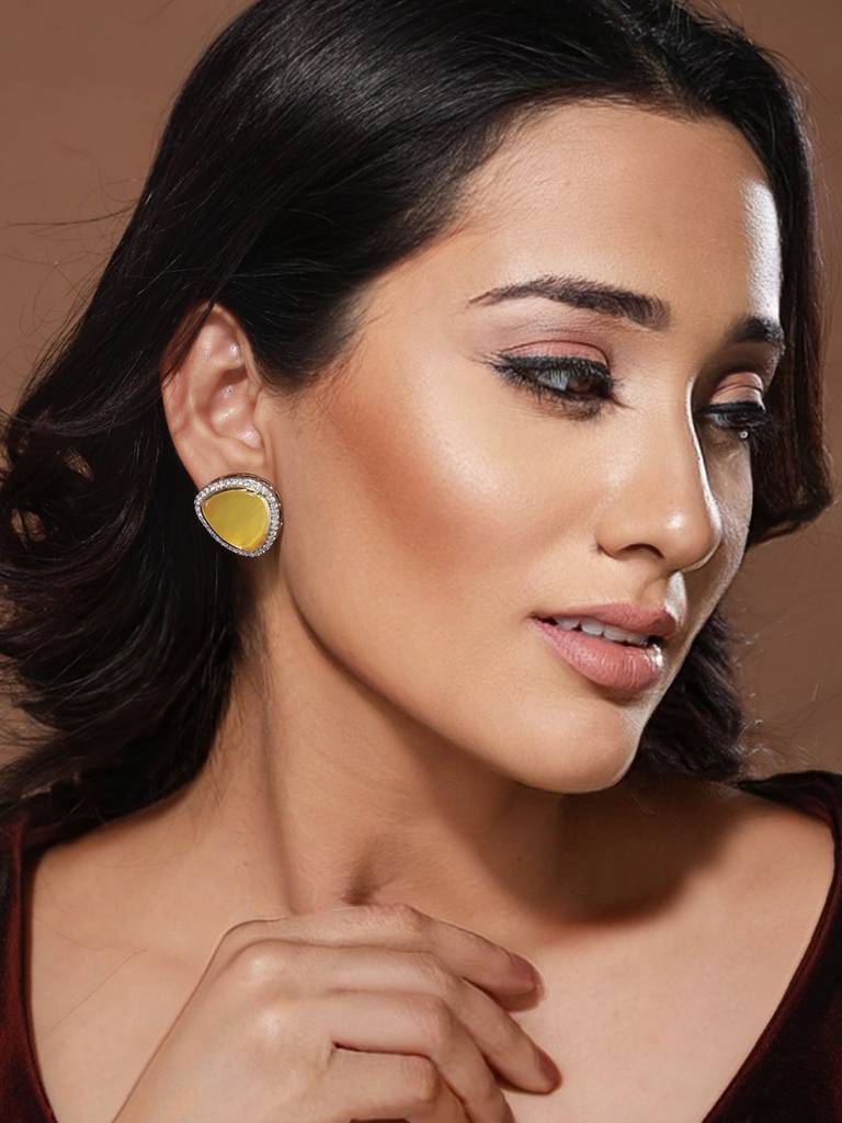 Oxidised Yellow Ad Studded Minimal Studs Earrings : SJER2070