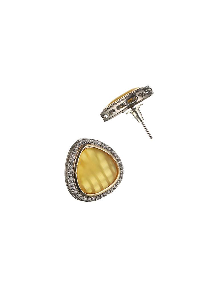 Oxidised Yellow Ad Studded Minimal Studs Earrings : SJER2070